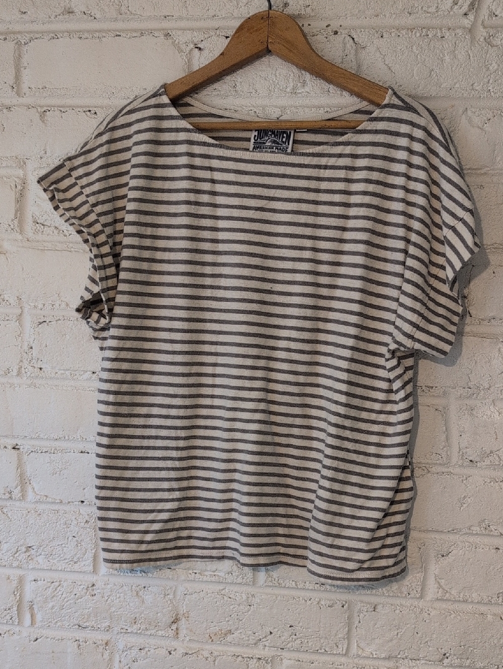Jungmaven Clothing Striped Boxy Tee — White & Gray